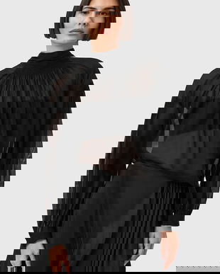 AllSaints bluză din amestec de mătase PEARLA femei, culoarea negru, uniW027PD