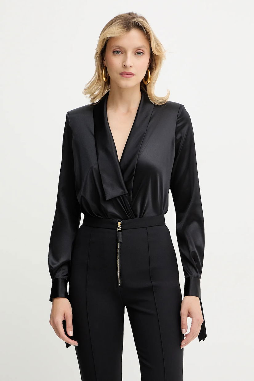 Elisabetta Franchi body din amestec de mătase culoare neagră uni CB00757E2