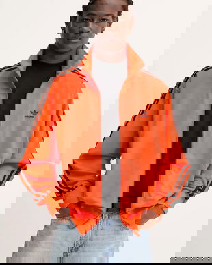 adidas Originals bluză Firebird culoarea portocaliu, cu imprimeu, JY1348