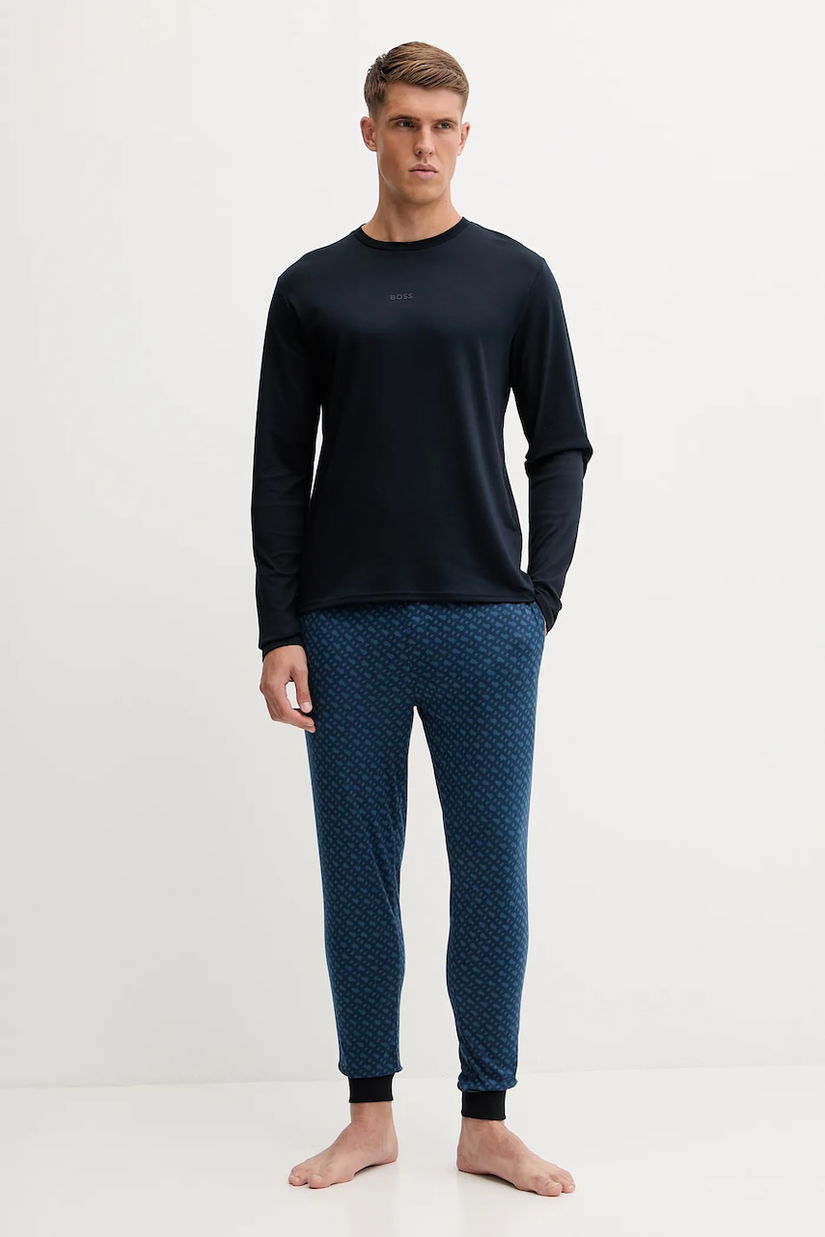 BOSS pijamale de bumbac culoarea negru, cu imprimeu, 50550494