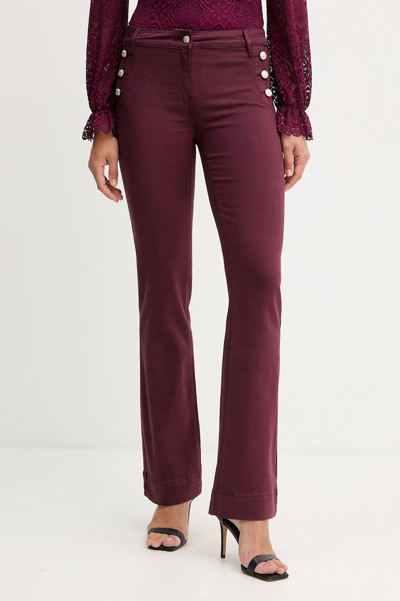 Morgan pantaloni culoarea bordo, evazați, medium waist, PLUMI