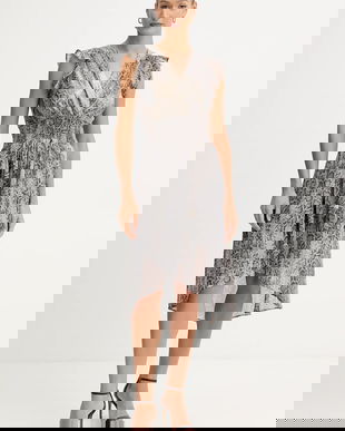 Morgan rochie culoarea gri, mini, evazați, RCOBA.F