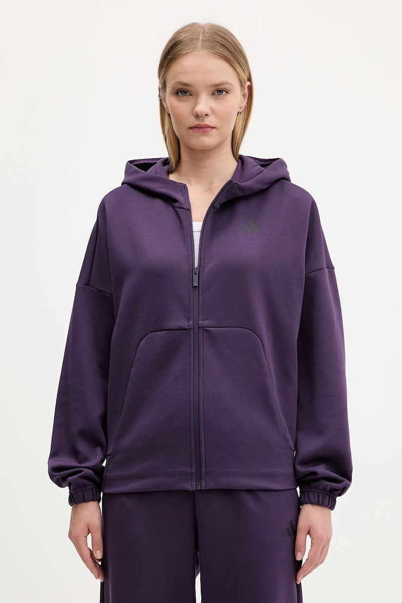 adidas bluză Future Icons culoarea violet, cu glugă, cu imprimeu, JX0441