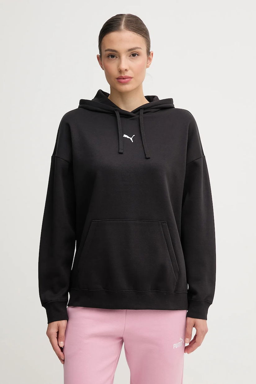 Puma bluză culoarea negru, cu glugă, uni, 685398
