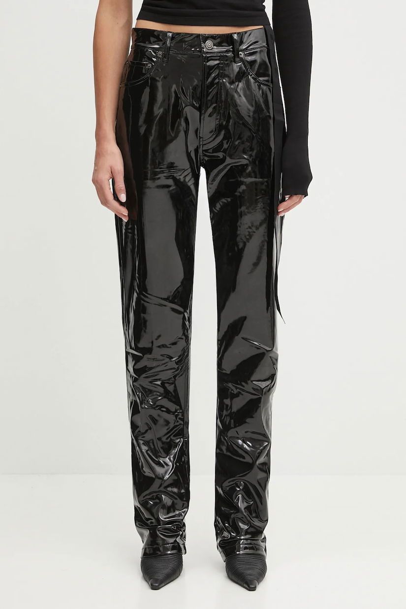 Fiorucci pantaloni Stretch Vinyl Straight Fit culoarea negru, evazați, high waist, W25PFBPA014VN02BK01