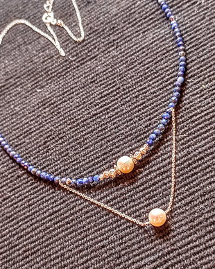 Colier argint lapis lazuli perle naturale de cultura lant argint minimalist boho chic trendy - Transport gratuit