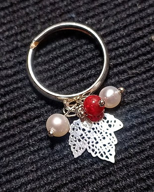 Inel argint opal de foc etiopian rosu perle naturale de cultura charm frunza minimalist boho chic trendy - Transport gratuit