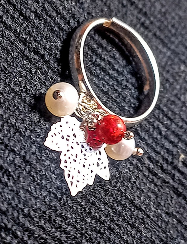 Inel argint opal de foc etiopian rosu perle naturale de cultura charm frunza minimalist boho chic trendy - Transport gratuit