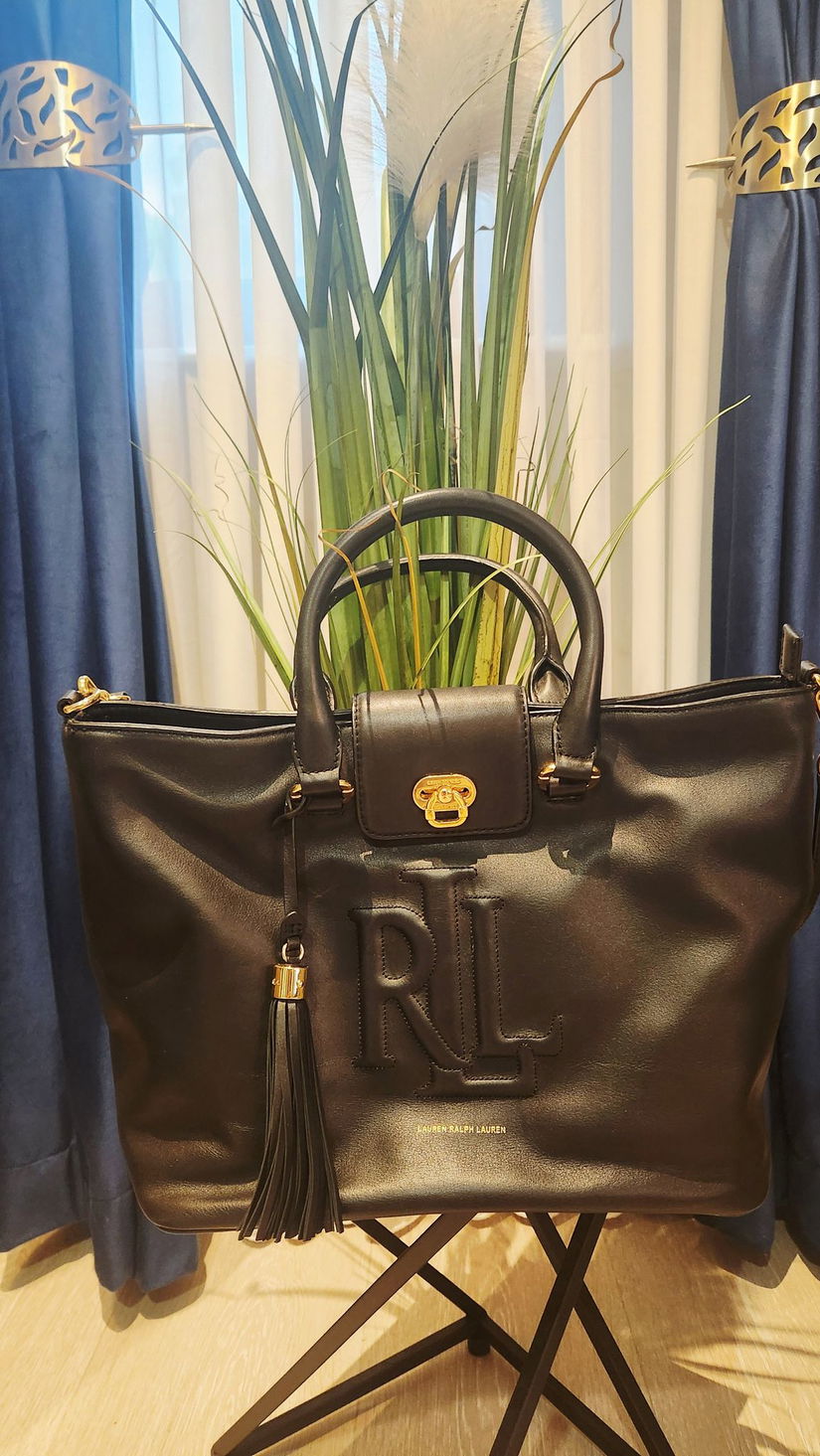 Geantă Ralph Lauren originală  piele naturală, neagră