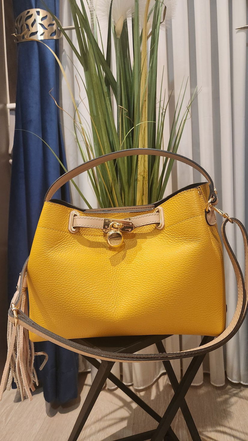 Geantă din piele naturală  Made in Italy- Muștar