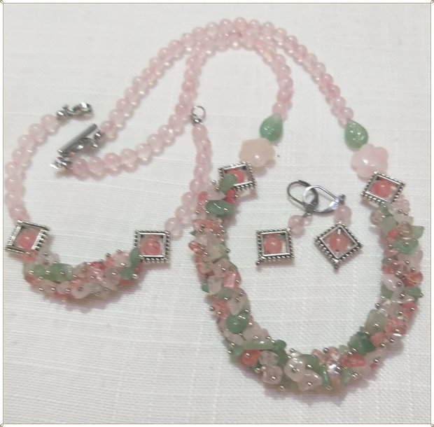 SET- CUART ROZ, AVENTURIN VERDE SI CHERRY CUART