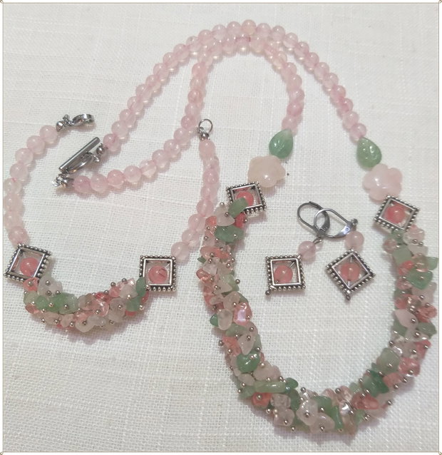 SET- CUART ROZ, AVENTURIN VERDE SI CHERRY CUART
