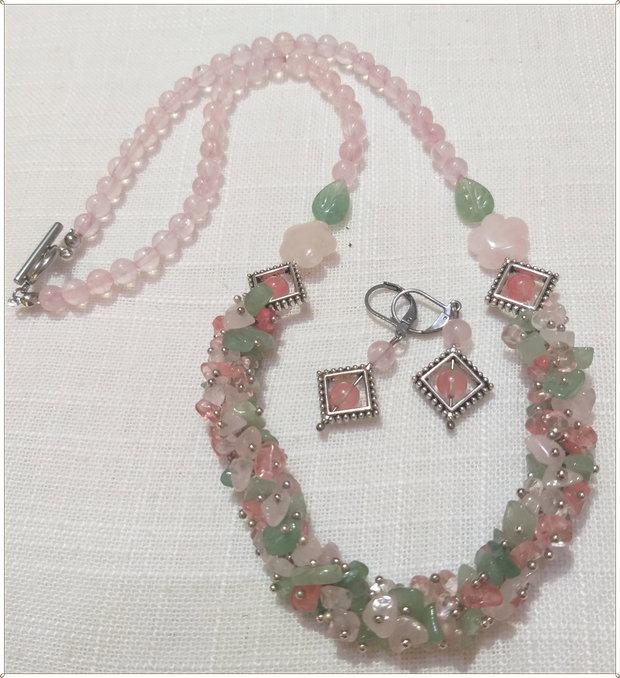 SET- CUART ROZ, AVENTURIN VERDE SI CHERRY CUART