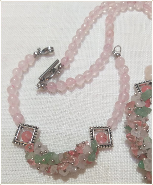 SET- CUART ROZ, AVENTURIN VERDE SI CHERRY CUART