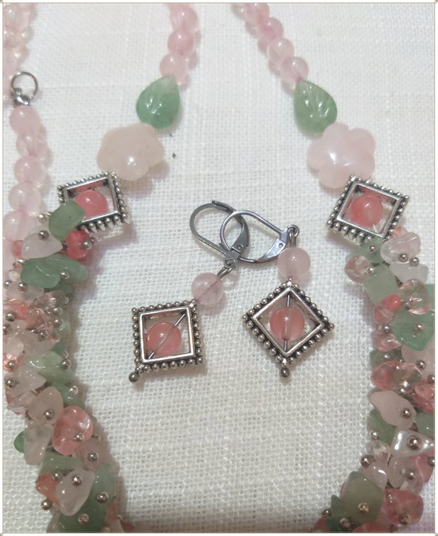 SET- CUART ROZ, AVENTURIN VERDE SI CHERRY CUART