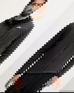 Jack Wolfskin hanorac KAMMWEG PILE culoarea negru, cu glugă, uni, 1711271