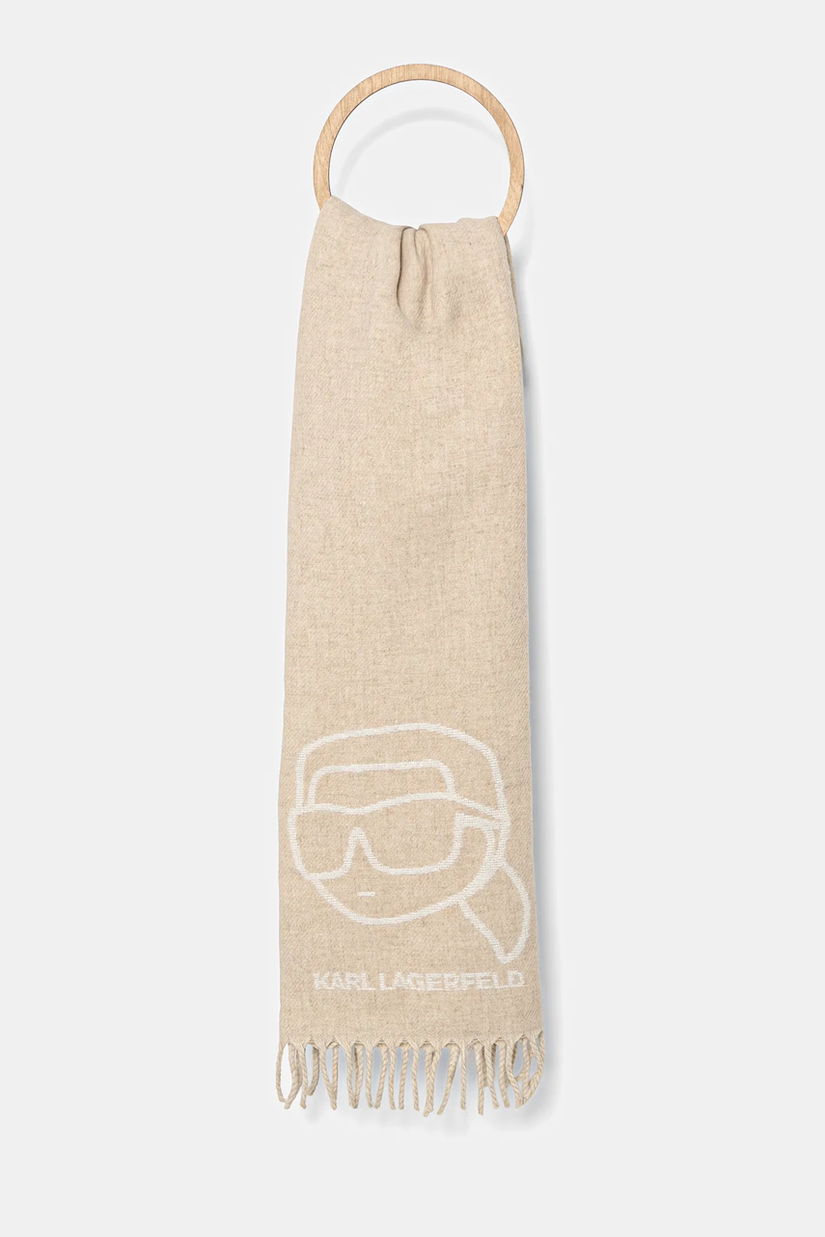 Karl Lagerfeld eșarfă cu lână culoarea bej, cu imprimeu, A4W33051