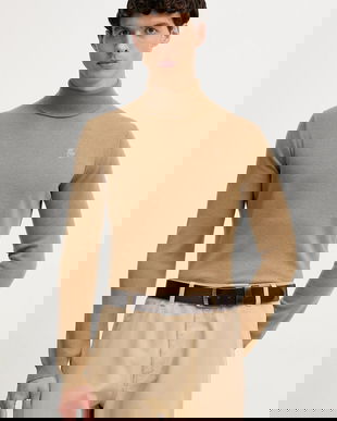 Karl Lagerfeld pulover de lână culoarea maro, light, cu guler, 554399.655058