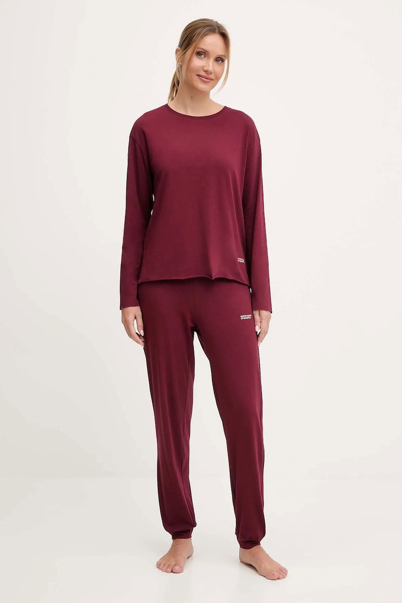 United Colors of Benetton pijamale de bumbac culoarea bordo, 35VB3P048