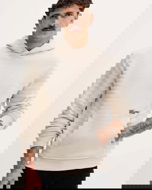 Karl Lagerfeld Jeans bluză culoarea bej, cu glugă, cu imprimeu, A4M20022