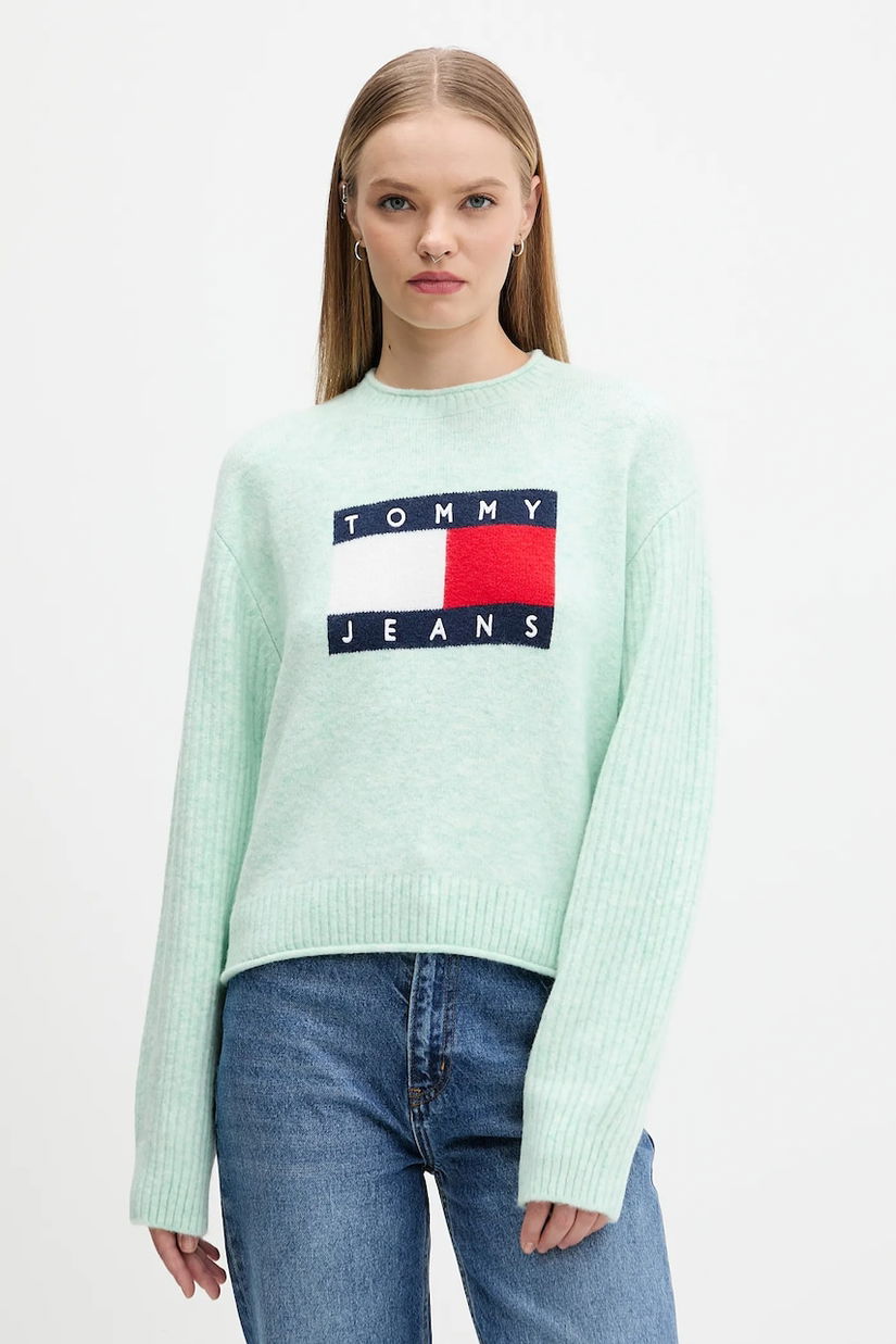 Tommy Jeans pulover din amestec de lână culoarea turcoaz, light, DW0DW21782