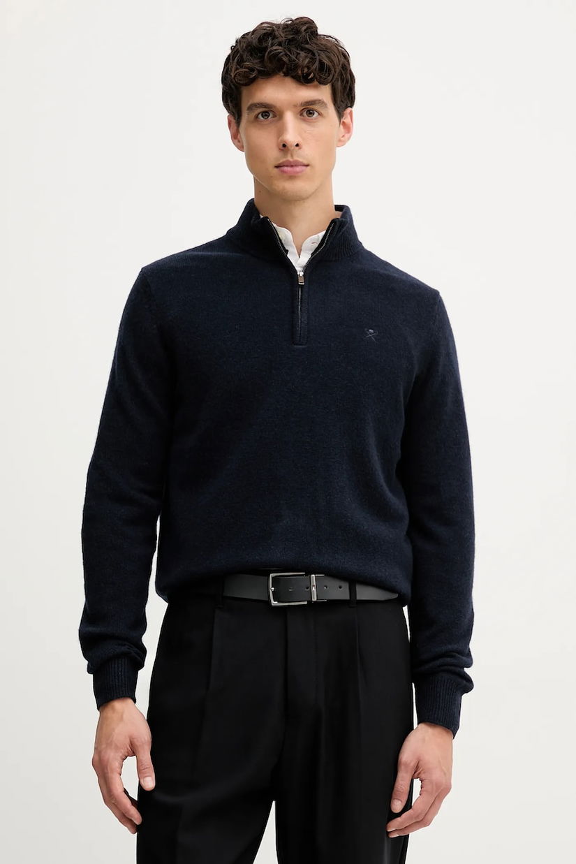 Hackett London pulover de lână culoarea bleumarin, HM7000078