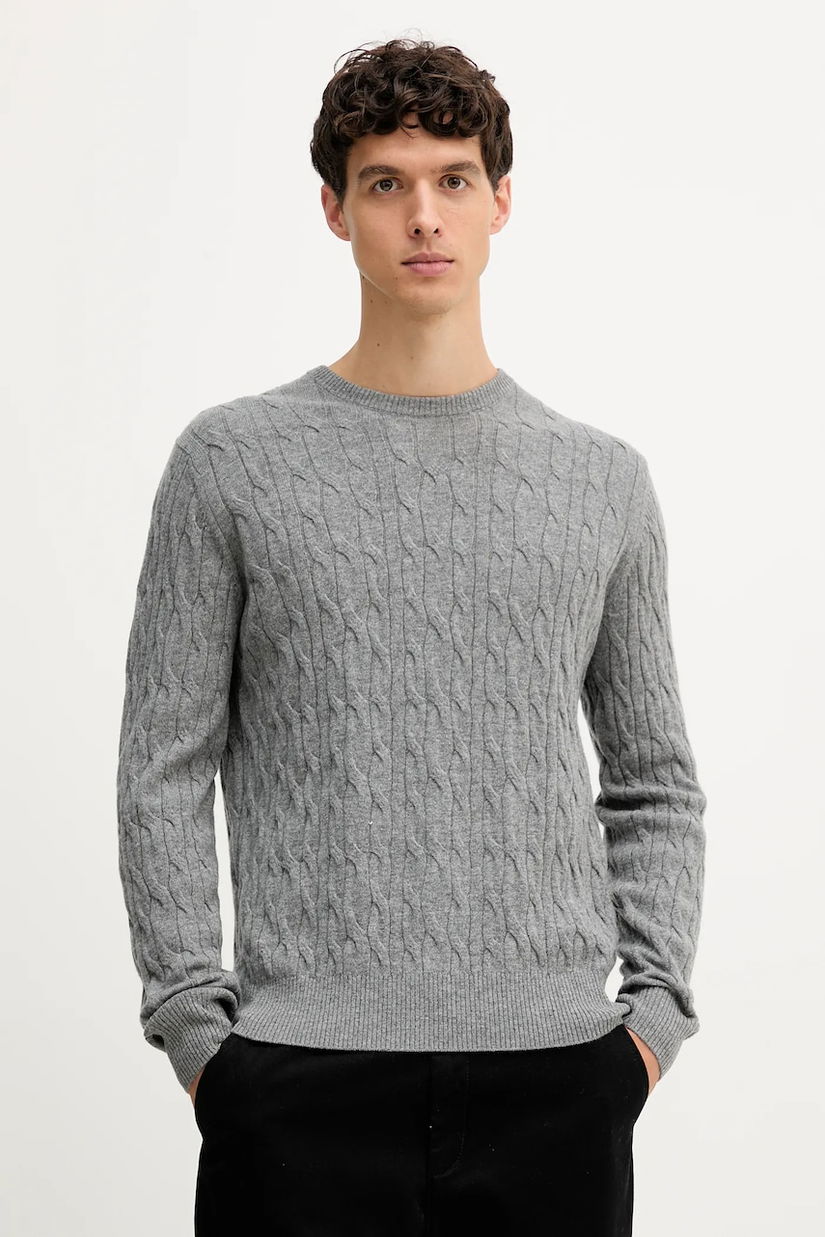Hackett London pulover de lână culoarea gri, light, HM7000079