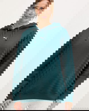 Puma bluză culoarea verde, cu glugă, uni, 685398