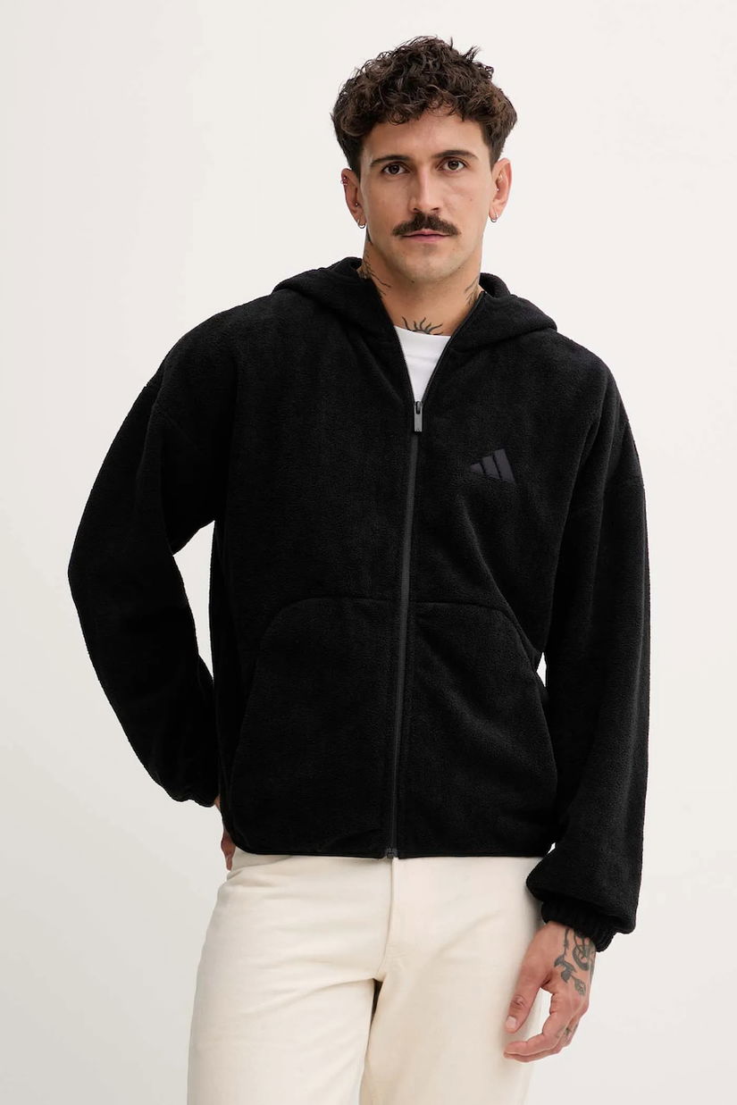 adidas hanorac fleece Future Icons culoarea negru, cu glugă, uni, JM6053
