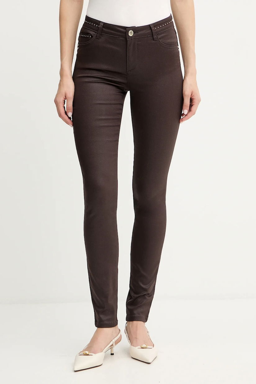 Morgan pantaloni culoarea maro, mulată, high waist, PALAO