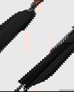 AllSaints rochie și tricou JAX culoarea negru, maxi, evazați, W326DB