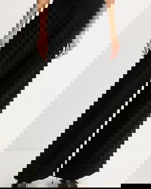 BOSS pantaloni de lână culoarea negru, lat, high waist, 50550804