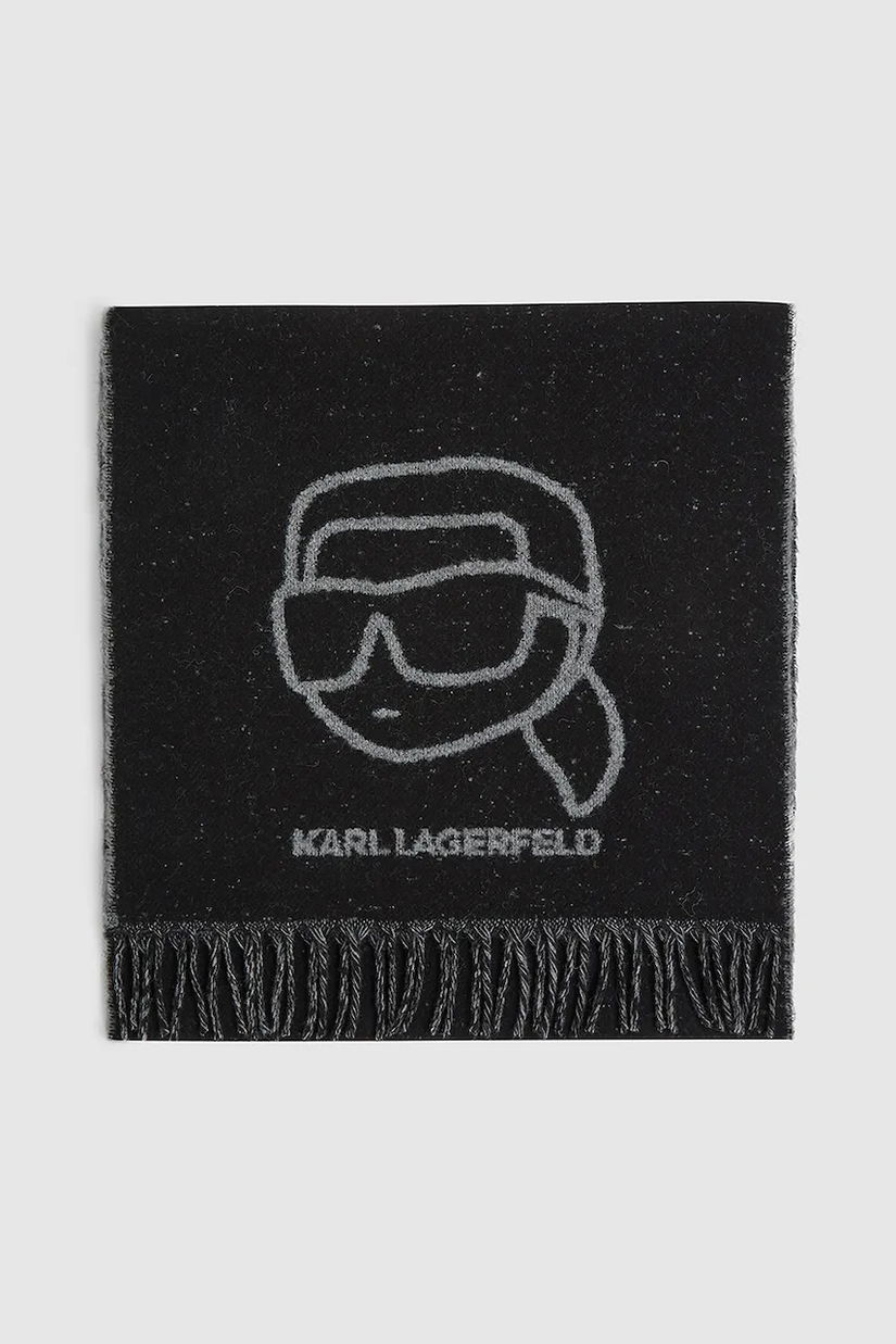 Karl Lagerfeld eșarfă cu lână culoarea negru, cu imprimeu, A4W33051