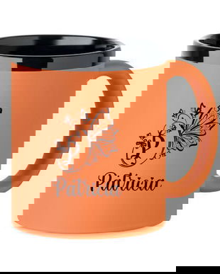 Cana din ceramica cu invelis soft touch, Portocaliu, 300 ml, personalizata, Piksel, interior negru