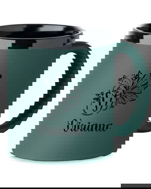 Cana din ceramica cu invelis soft touch, Verde, 300 ml, personalizata, Piksel, interior negru