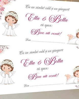 Plicuri de bani botez  gemene, design cu îngerași