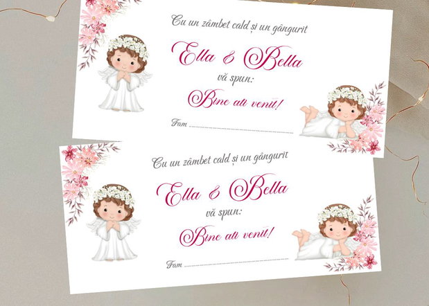 Plicuri de bani botez gemene, design cu îngerași