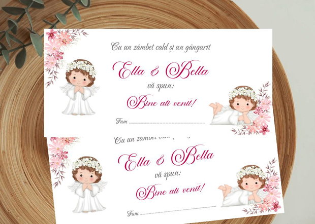 Plicuri de bani botez gemene, design cu îngerași