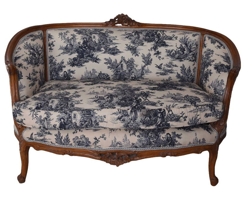 Sofa Rococo din lemn masiv cu tapiterie creton