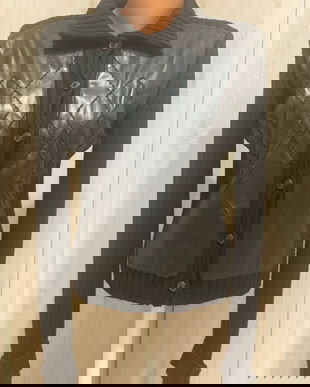 Cardigan gros lână și piele mărime M , Fausta Tricot