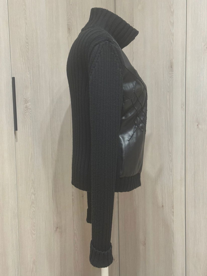 Cardigan gros lână și piele mărime M , Fausta Tricot