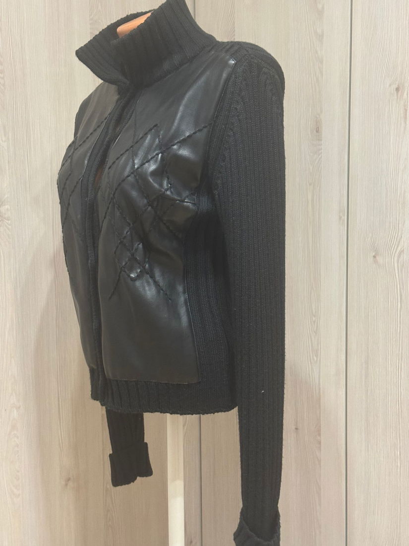 Cardigan gros lână și piele mărime M , Fausta Tricot