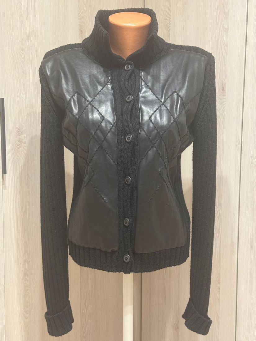 Cardigan gros lână și piele mărime M , Fausta Tricot