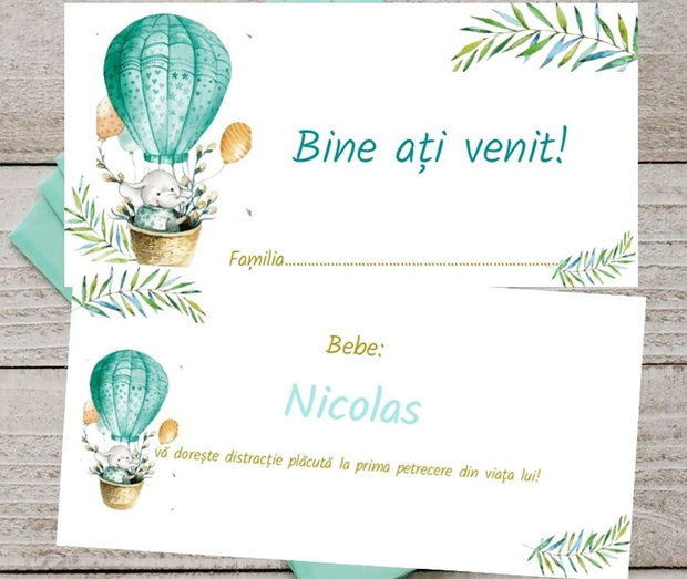 Plicuri bani botez Elefănțel nuanțe turqoise