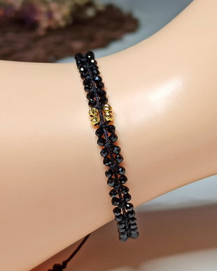 Brățară fină, delicată din pietre semiprețioase de Spinel negru și mărgeluțe din Aur 8K