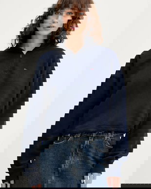 Tommy Jeans bluză culoarea bleumarin, uni, DW0DW20946