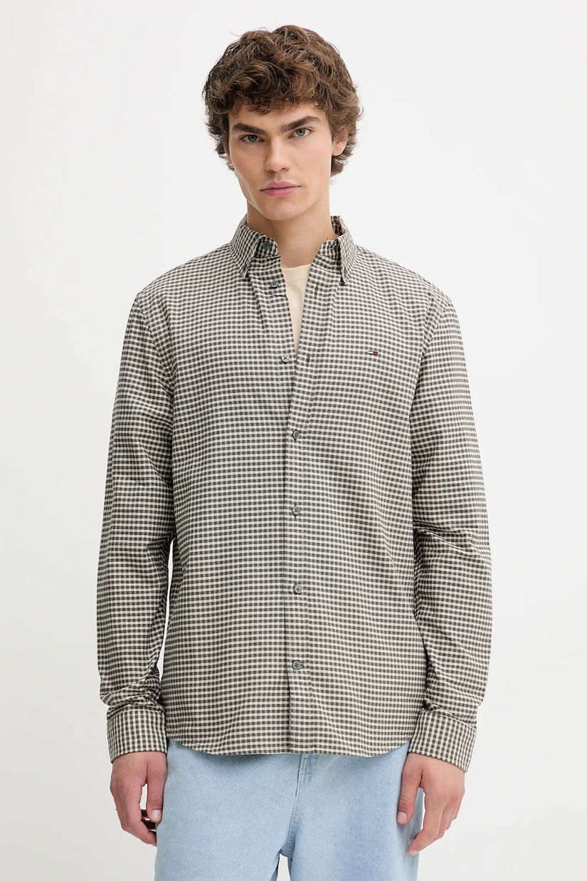 Tommy Jeans cămașă din bumbac culoarea verde, cu guler button-down, regular, DM0DM22025