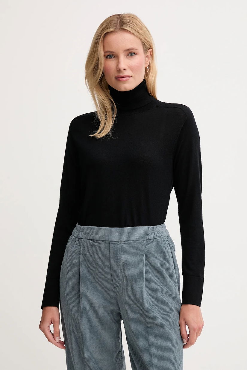 United Colors of Benetton pulover de lână culoarea negru, light, cu guler, 11AHD203Y