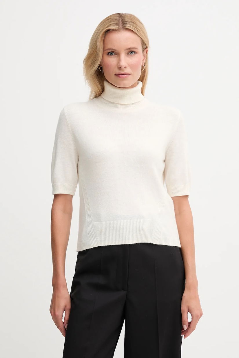 United Colors of Benetton pulover de lână pentru copii culoarea bej, light, cu guler, 102HD203X