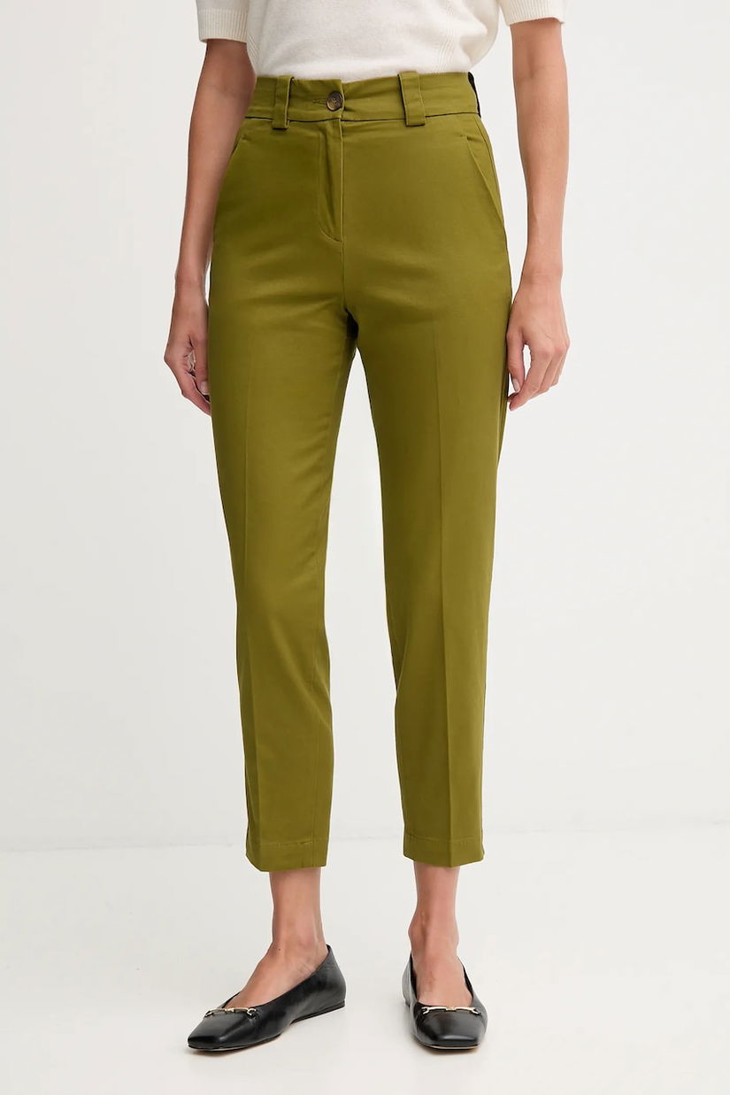 United Colors of Benetton pantaloni culoarea verde, mulată, high waist, 4FRXDF096